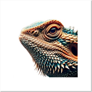 Bearded Dragon Headshot - Turquoise and Orange Posters and Art